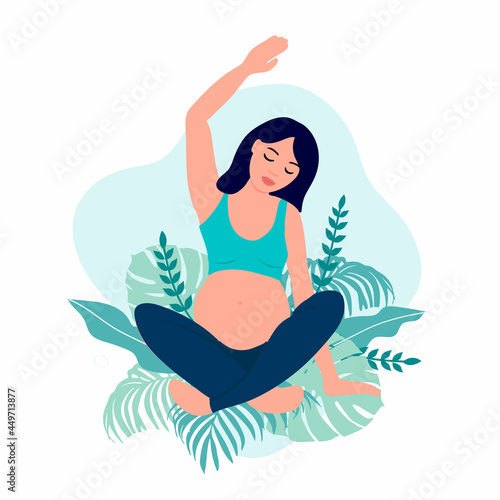 yoga pregnant women concept. Relax, meditation for the expectant mother. vector illustration