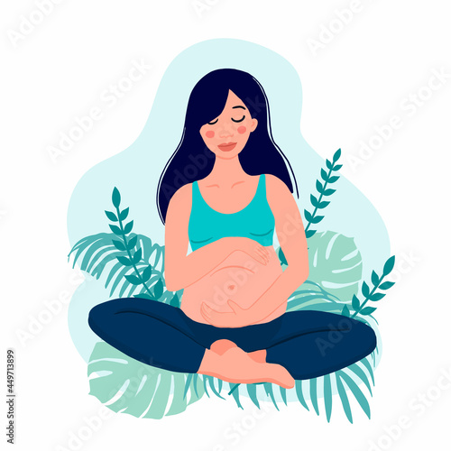 yoga pregnant women concept. Relax, meditation for the expectant mother. vector illustration