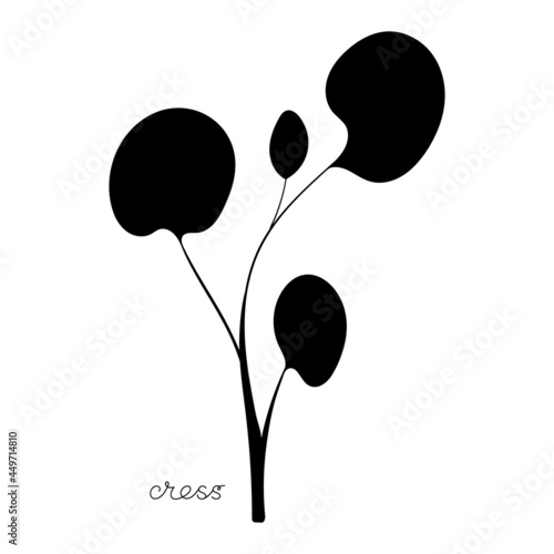 Cress sprouts black silhouette symbol. Icon Microgreen vector illustration. Green for home gardening