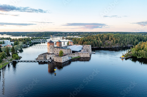 Obraz na płótnie Aerial view of Olavinlinna castle, Savonlinna, Finland w salonie