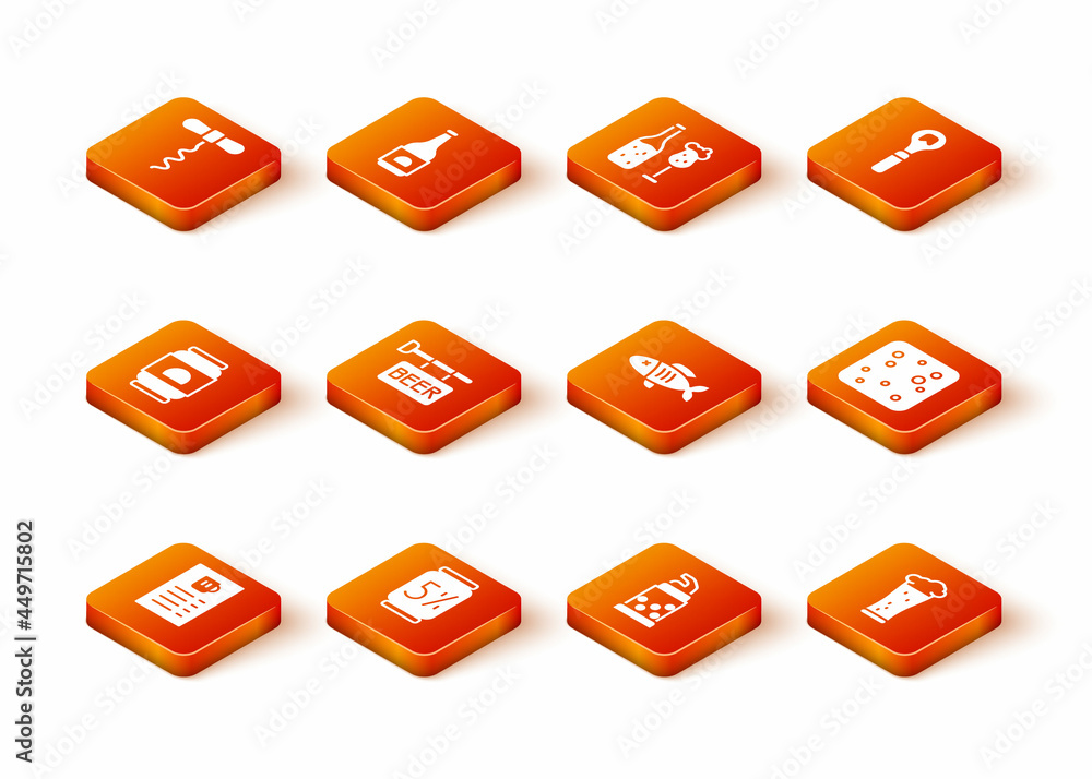 Set Beer menu, can, Street signboard with, Bottle opener, Dried fish, Glass of beer and bubbles icon. Vector Set Beer menu, can, Street signboard with, Bottle opener, Dried fish, Glass of beer and bubbles icon. Vector