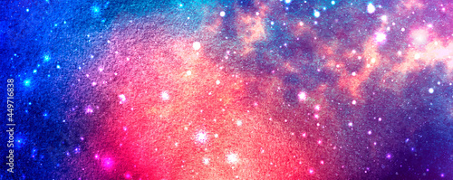 Vector cosmic illustration. Beautiful colorful space background. Watercolor Cosmos