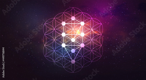 Kabbalah vector symbol isolated on space background. Sacred geometry and tree of sefirot illustration