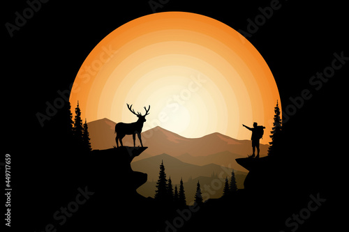 T-shirt stay wild deer pine sun mountain