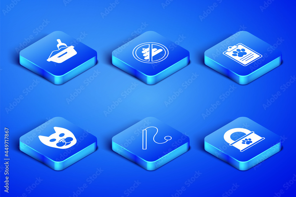 Set Canned food, Cat litter tray with shovel, Pet cat toy, No shit and Clinical record pet icon. Vector Set Canned food, Cat litter tray with shovel, Pet cat toy, No shit and Clinical record pet icon. Vector