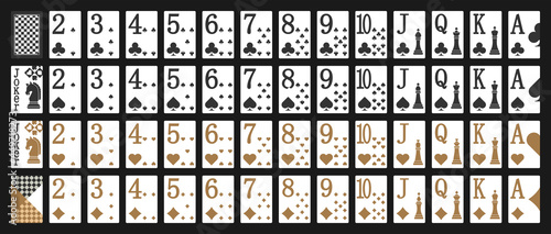 Chess playing cards - Poker set with isolated cards on black background - New design playing cards - full deck