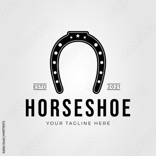 Photo horseshoe or stable or blacksmith isolated logo vector illustration design
