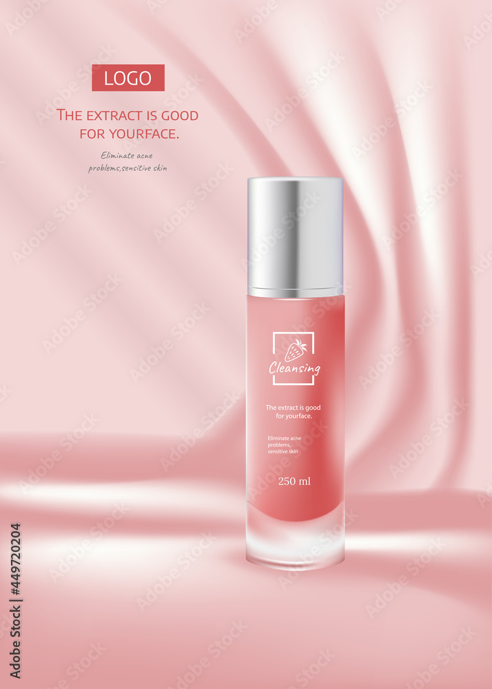 Facial anti-wrinkle cream ads poster template. Cosmetics premium product. Cosmetic packaging mockup design. White cream tube on pink color studio background . 3d vector illustration.