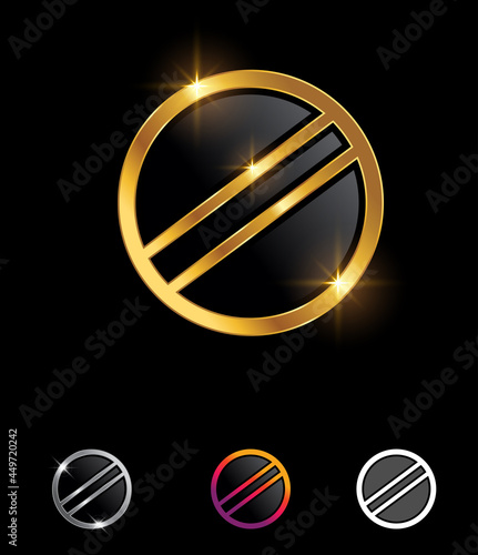 Golden tablet medicine vector sign