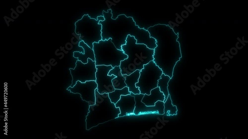 Animated Outline Map of Ivory Coast with Regions photo