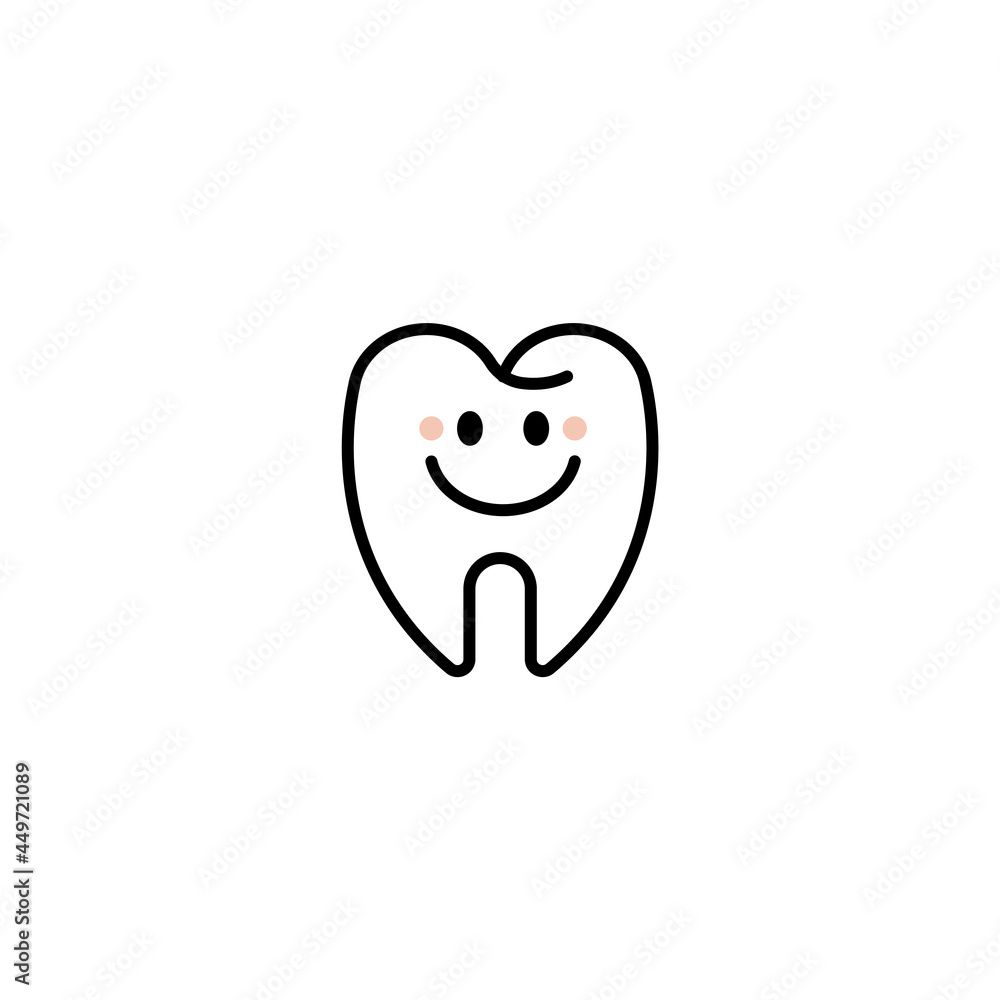 Icono de diente feliz. Concepto de sonrisa y odontología. Ilustración vectorial