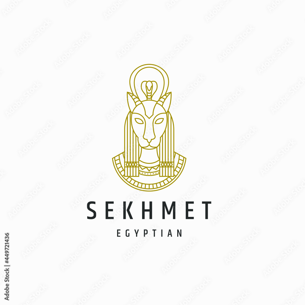 Sekhmet egyptian goddes line style logo template Premium Vector Stock ...