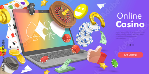 3D Vector Conceptual Illustration of Online Casino, Online Gambling Platform