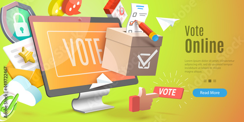 3D Vector Conceptual Illustration of Vote Online, Internet Election System