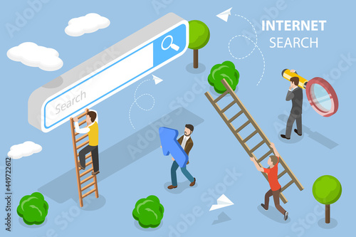 3D Isometric Flat Vector Conceptual Illustration of Internet Search, Looking up For Data Online
