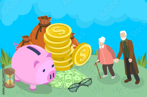 3D Isometric Flat Vector Conceptual Illustration of 401k Retirement Plan, Pension Savings and Planning