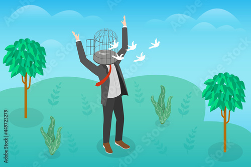 3D Isometric Flat Vector Conceptual Illustration of Open Mind, Free Growth Mindset