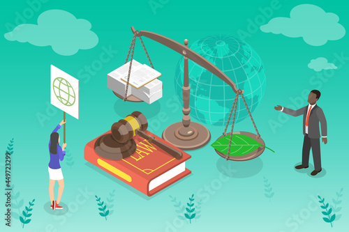 3D Isometric Flat Vector Conceptual Illustration of Energy Legislation And Policy, Protecting Planet Ecosystem