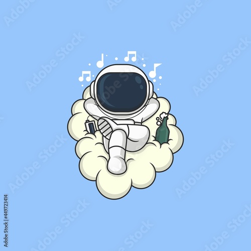 cute cartoon astronaut character relaxing listening to music