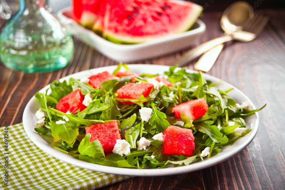 Salad with watermelon, feta cheese and arugula Salad with watermelon, feta cheese and arugula