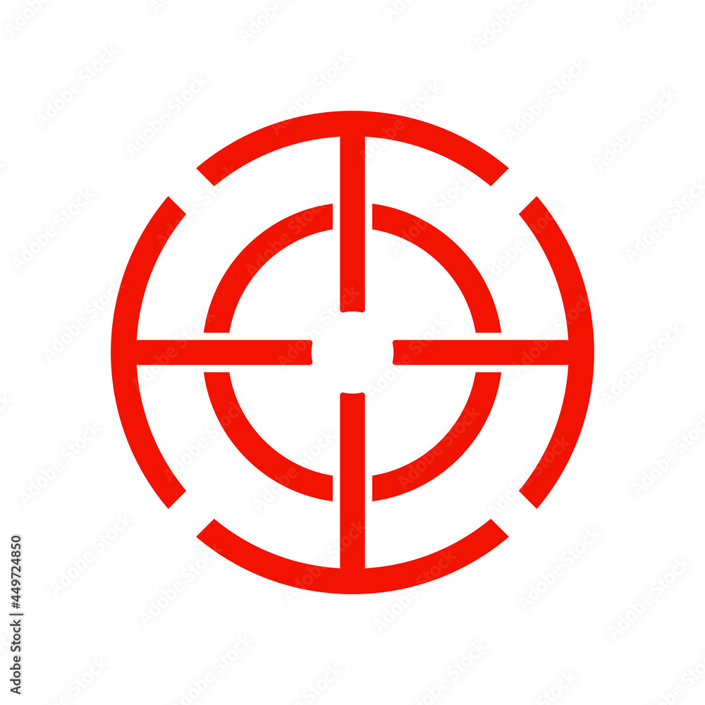 Target aim icon, archer sports game symbol. Game aiming sight dot pointer. Shoot sniper rifle focus cursor. Bullseye mark targeting. Isolated vector illustration Target aim icon, archer sports game symbol. Game aiming sight dot pointer. Shoot sniper rifle focus cursor. Bullseye mark targeting. Isolated vector illustration
