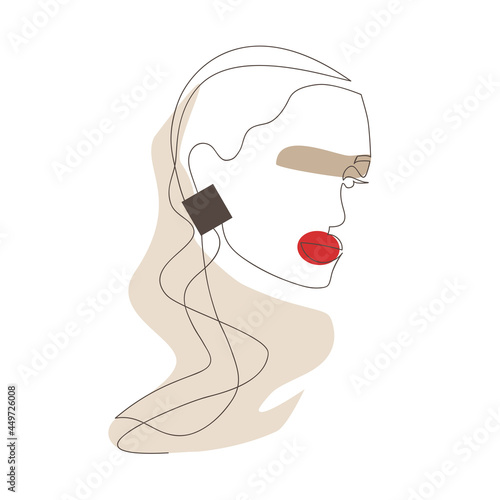 fatal woman with red lips, blonde line with black square earring