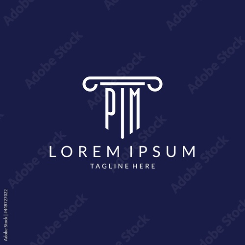 PM logo monogram with pillar shape designs