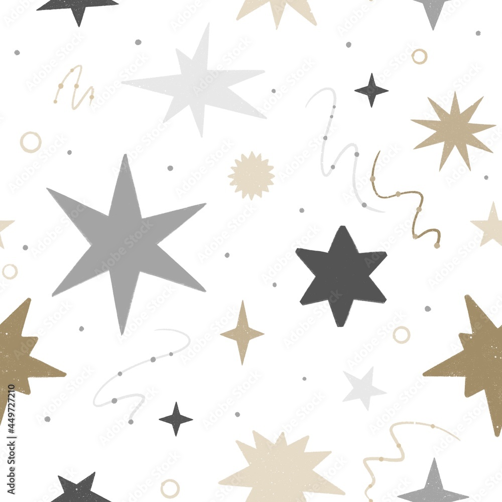 Seamless pattern of stars. Сute Scandinavian style, white background. Great for wrapping paper or printing on fabric for baby clothes Seamless pattern of stars. Сute Scandinavian style, white background. Great for wrapping paper or printing on fabric for baby clothes