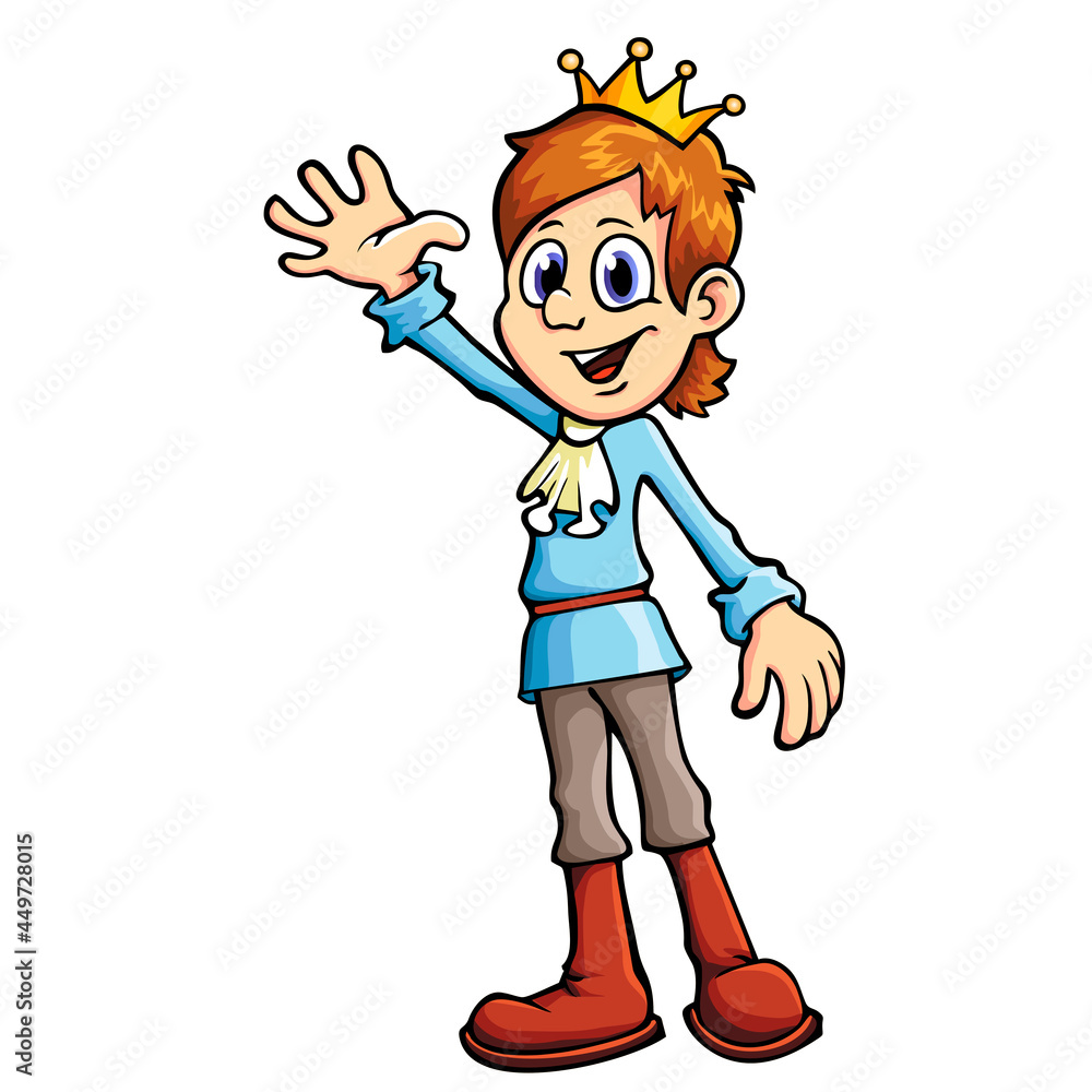 The boy Prince welcome waving to us. Vector illustration