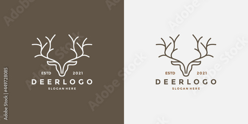 deer head line art logo design retro style