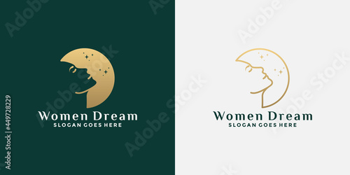 dream woman logo design with woman face and moon