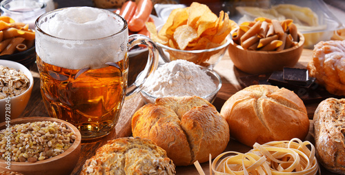 Composition with variety of food products containing gluten photo