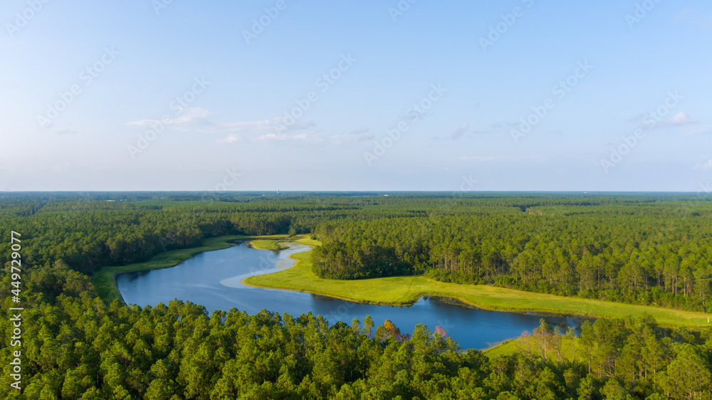 Landscape with lake in Elberta, Alabama 