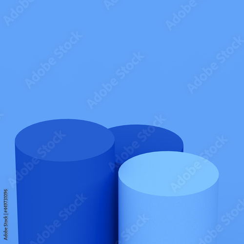 Abstract 3d blue cylinder podium minimal studio background.
