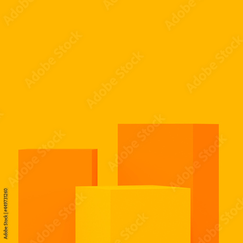 Abstract 3d yellow orange colors cubes square podium minimal studio background.