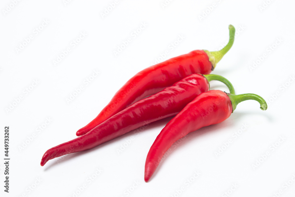 Red hot chili peppers on a white background. Chili pepper isolated