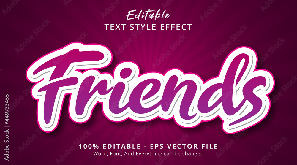 Editable text effect, Friends text on girly pink color style effect