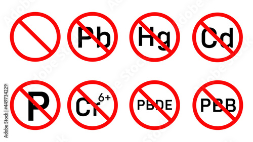 Don't Pb Hg Cd Cr PBDE PBB recycling environmental protection rohs compliant sign or symbol vector icon or logo