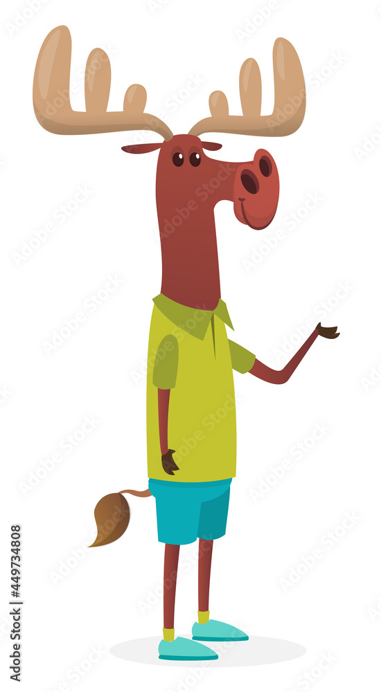 Cartoon funny and happy moose elk wearing modern fancy style clothes. Vector illustration isolated. Cartoon funny and happy moose elk wearing modern fancy style clothes. Vector illustration isolated.
