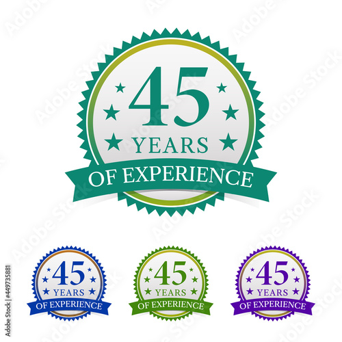 45 years experience badge, sign, icon Isolated on white background, vector illustration.