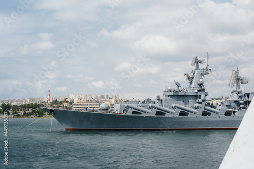 Modern ships of the Navy lined up for the festive parade. Modern ships of the Navy.