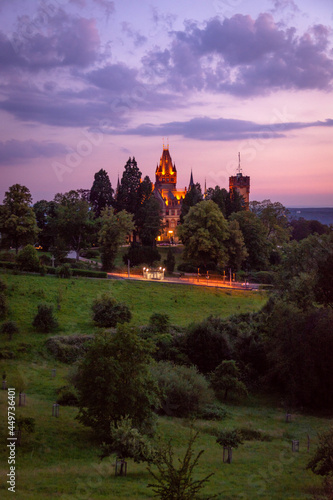 castle drachenburg with beautiful sundown light