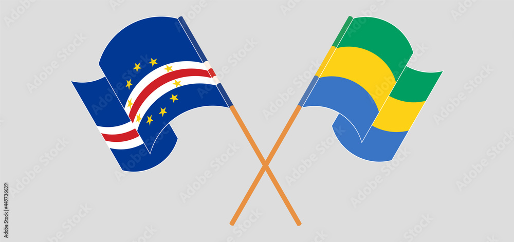 Crossed and waving flags of Cape Verde and Gabon Crossed and waving flags of Cape Verde and Gabon