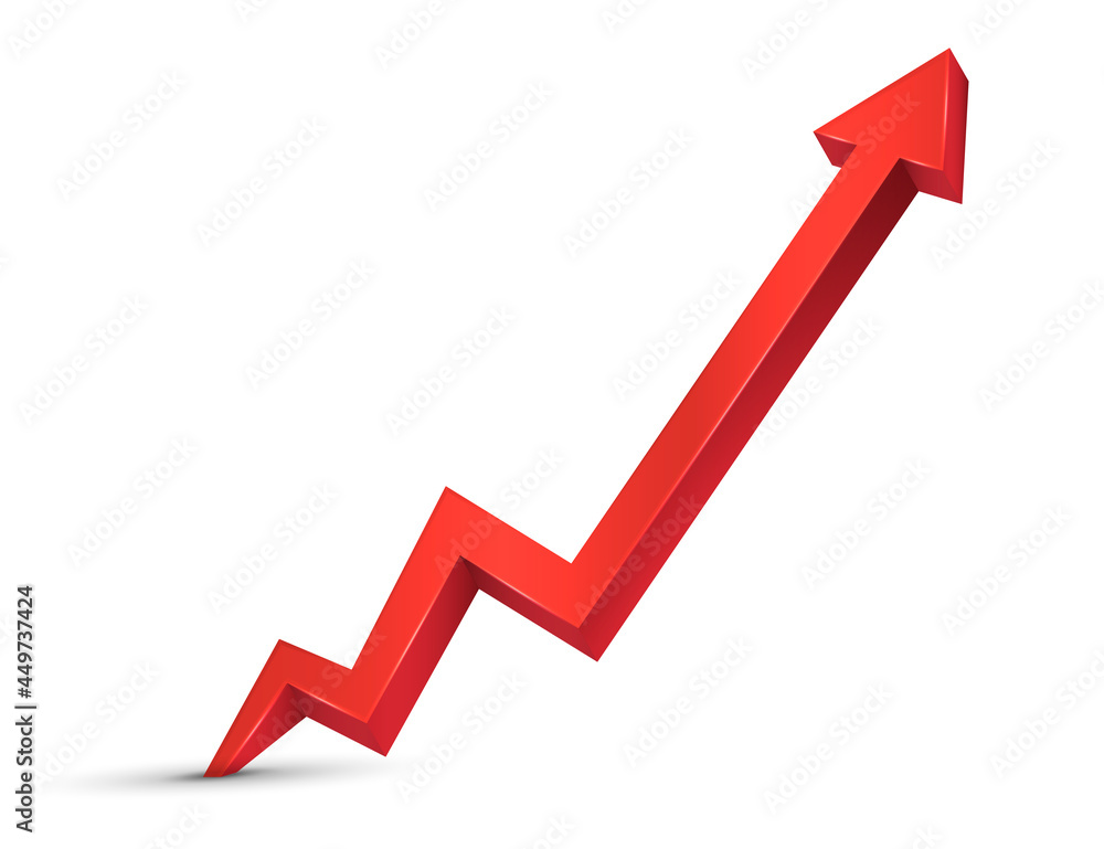 Red arrow. 3d UP financial graph isolated on white background. Vector illustration. Red arrow. 3d UP financial graph isolated on white background. Vector illustration.