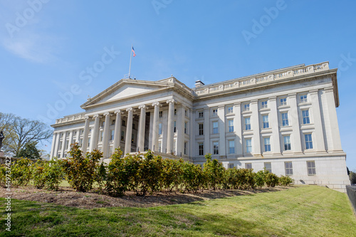 The US Treasury Department in Washington DC on a perfect spring afternoon