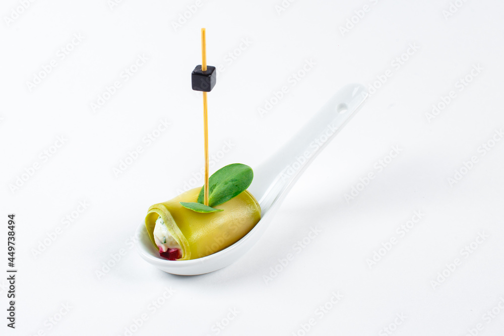 canapes with a skewer on a white background close up canapes with a skewer on a white background close up