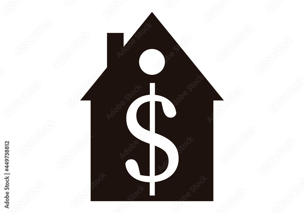 Icono negro de casa con símbolo de dolar. Icono negro de casa con símbolo de dolar.