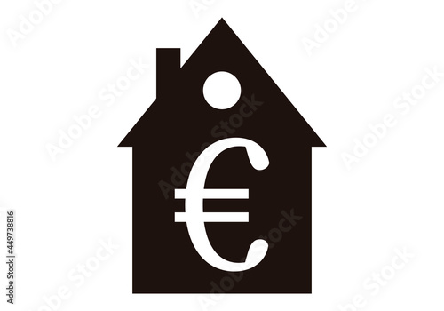Icono negro de casa con símbolo de euro.