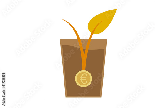 Icono de planta muerta a partir de una moneda de euro representando la crisis.
