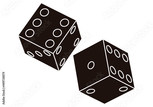 Icono negro de dos dados en fondo blanco.